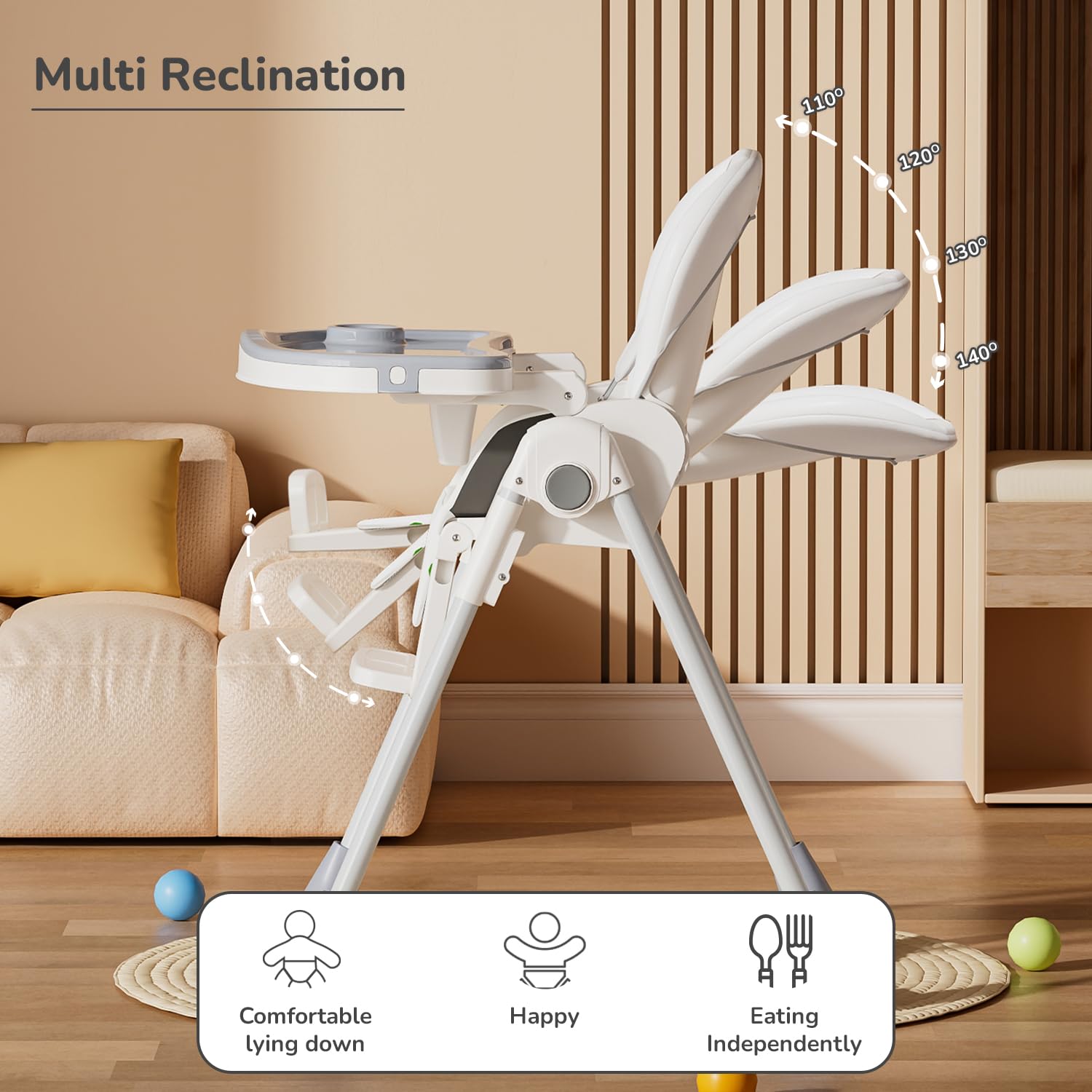 Marshmallow Lite Baby Feeding High Chair for babies, adjustable to 6 levels, with a cute bear design on the backrest and a removable tray. Ideal for baby feeding time on usmile.toys. www.usmile.toys